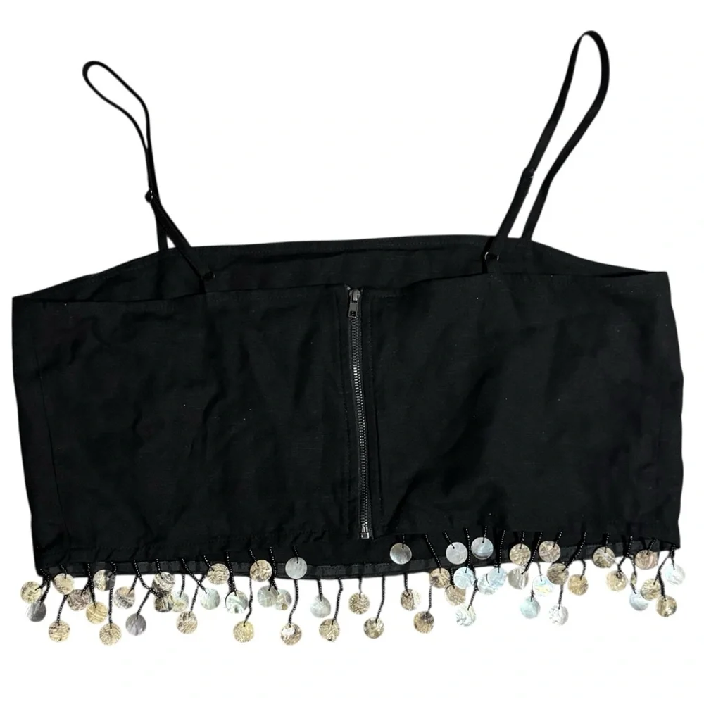 Jason Wu linen blend 2 piece tank skirt set coastal boho‎ festival beaded fringe
